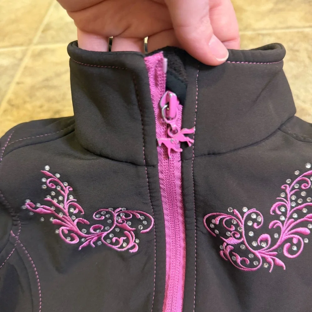 Cowgirl Hardware Girls 2T Black Pink Softshell Jacket Horse Rhinestone Western